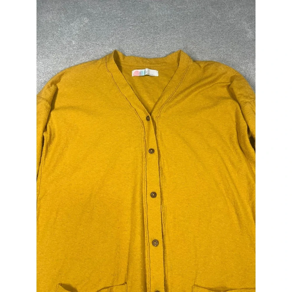 Free People Beach Mustard Yellow Cotton Button Front Cardigan Sweater Small Boho